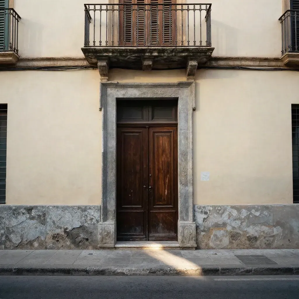 Ingresso comunale di Palermo al sole, con balconi barocchi e ombra fresca